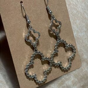 Unisex Silver Clover Drop Earrings